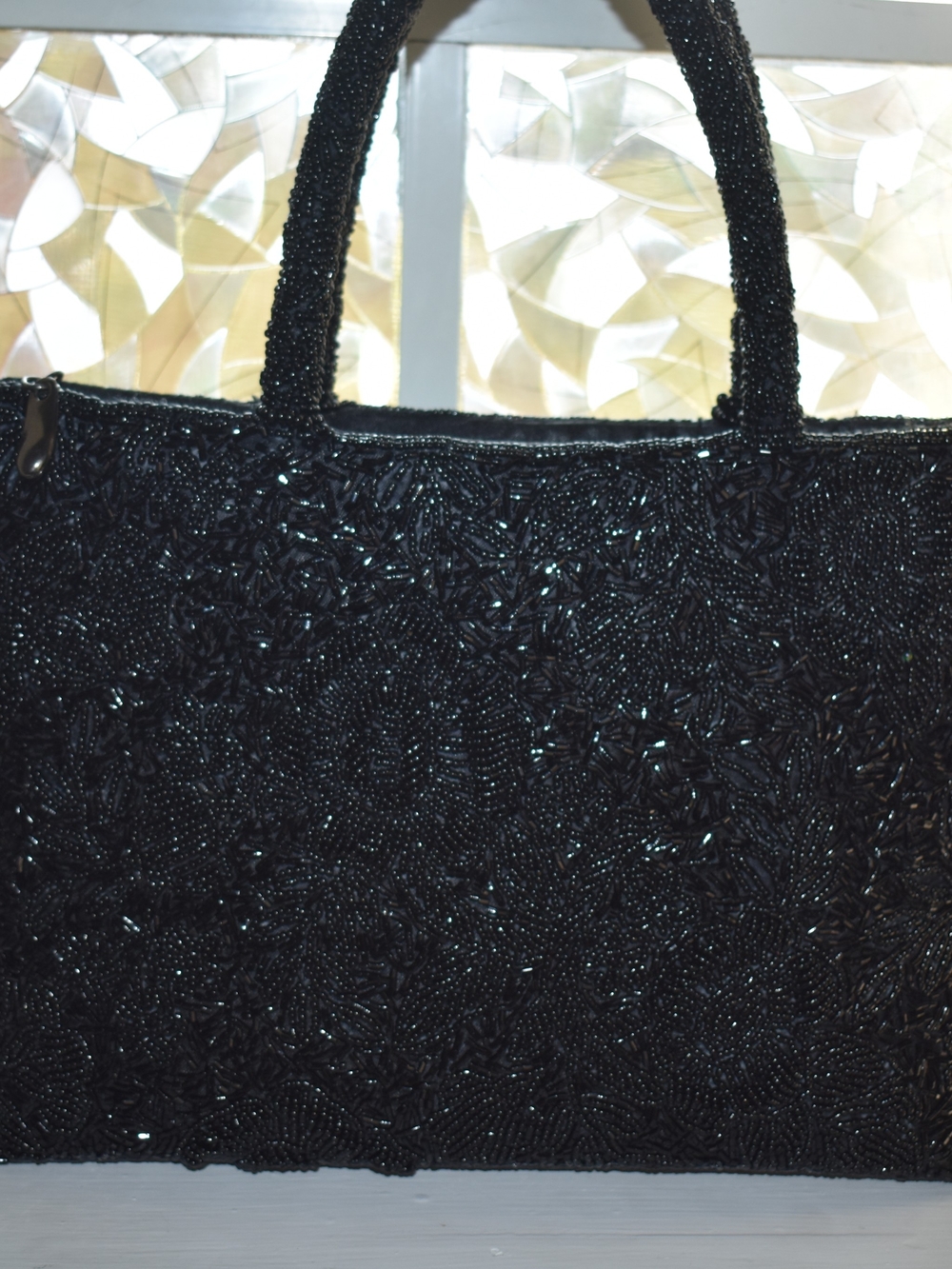 Vintage Style Black Beaded Women's Tote Bag